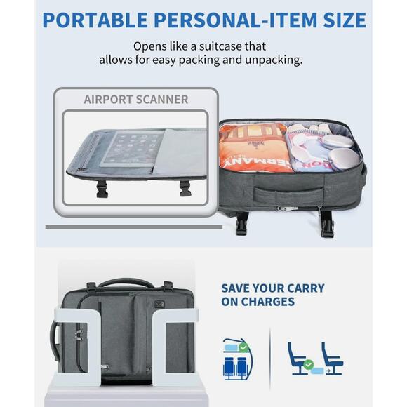 WANDF Black Laptop Backpack & Personal Item Bag 18 x 14 x 8 NEW Travel - Picture 4 of 8